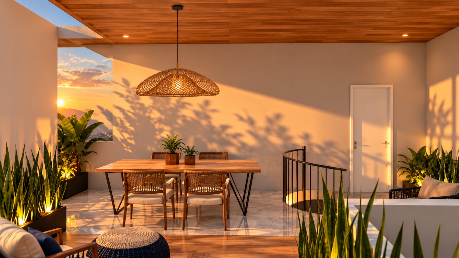 Terraço do duplex com mesa de jantar