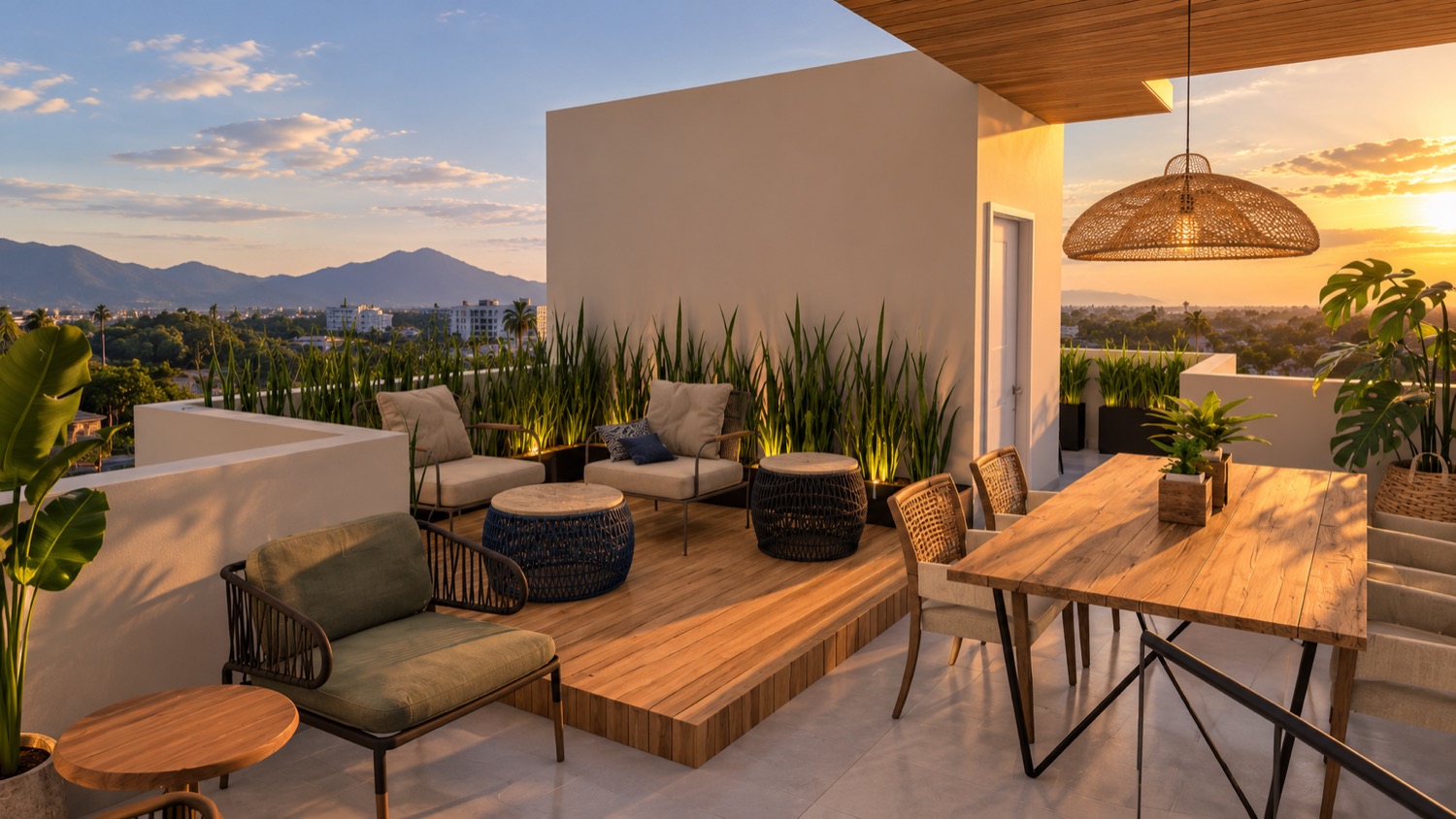 Terraço do duplex com vista para as montanhas