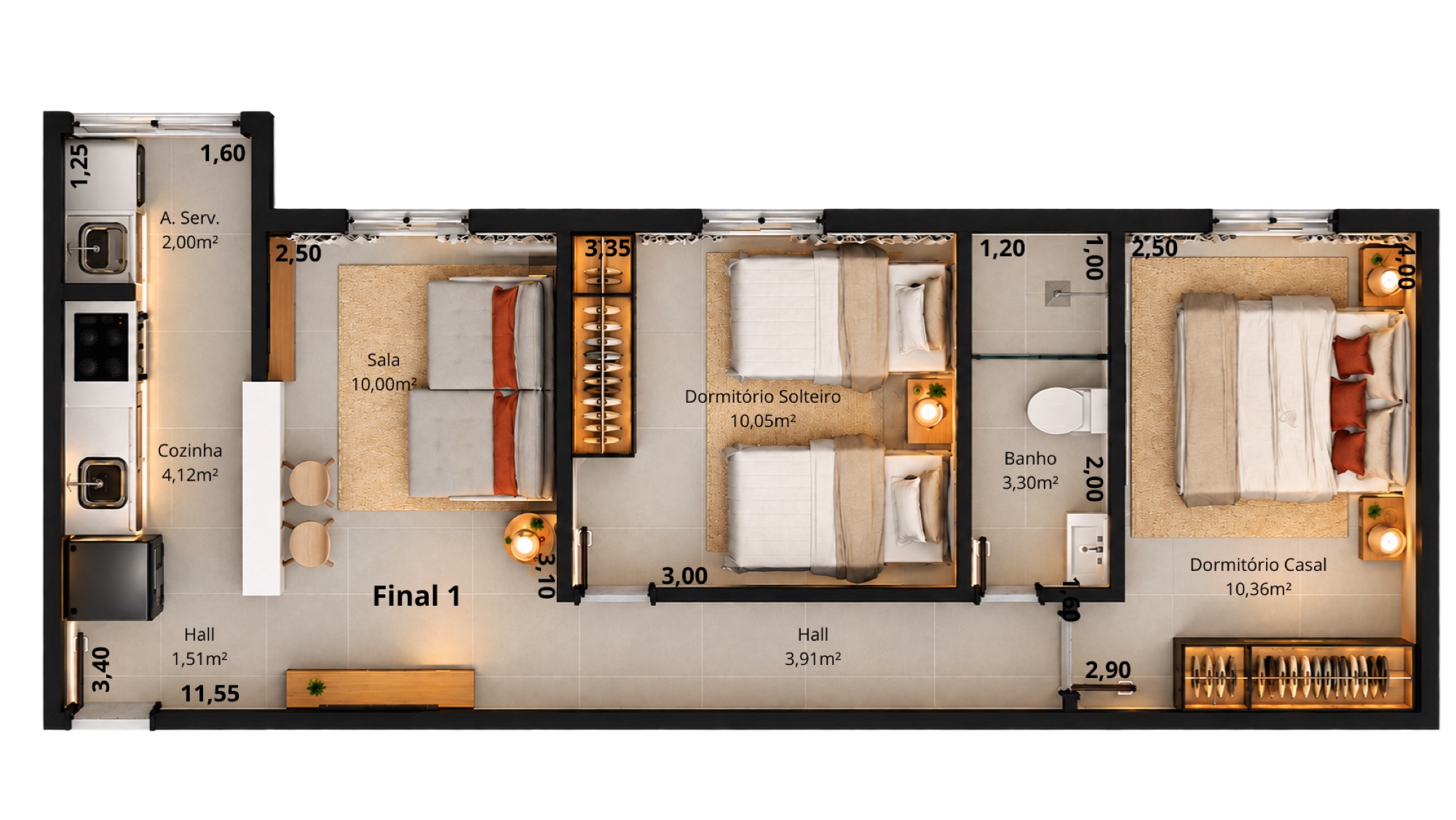 Planta humanizada do apartamento Final 1