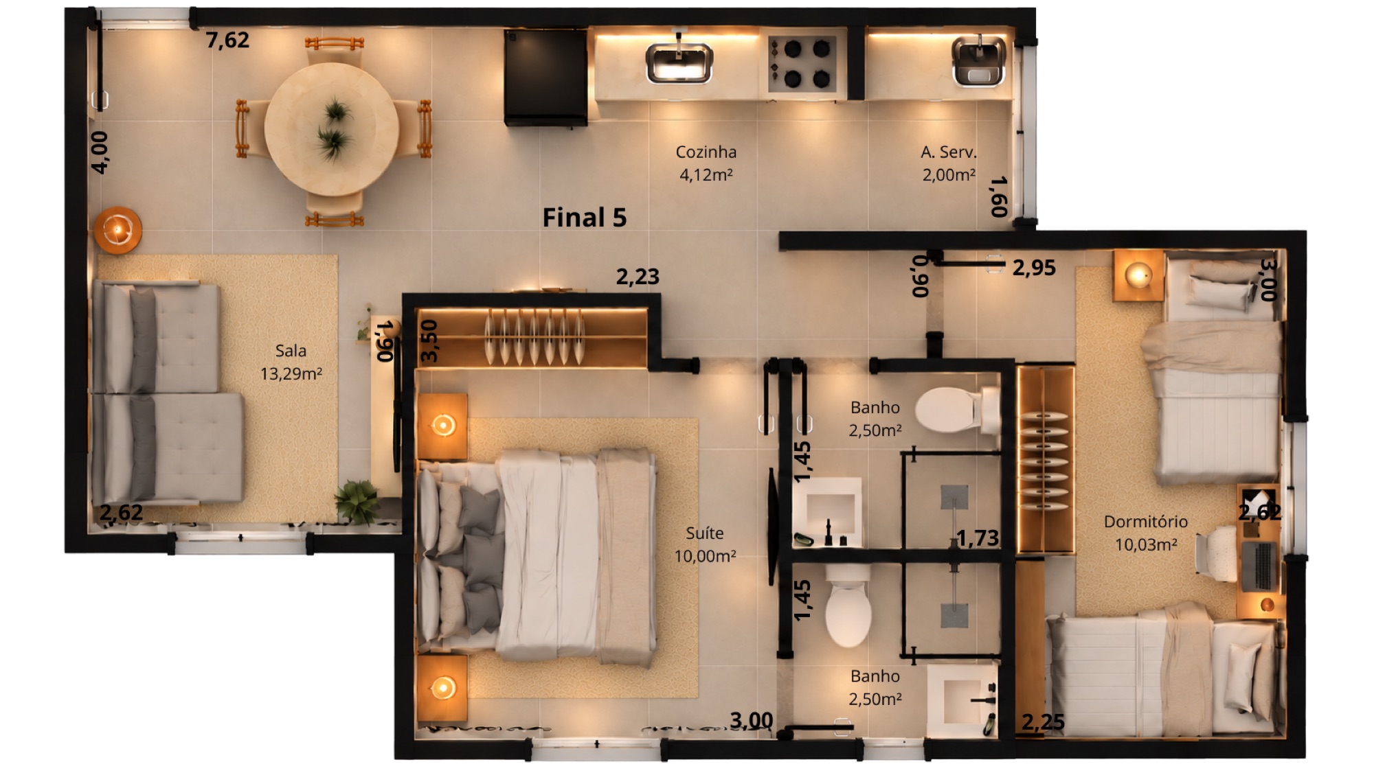 Planta humanizada do apartamento Final 5
