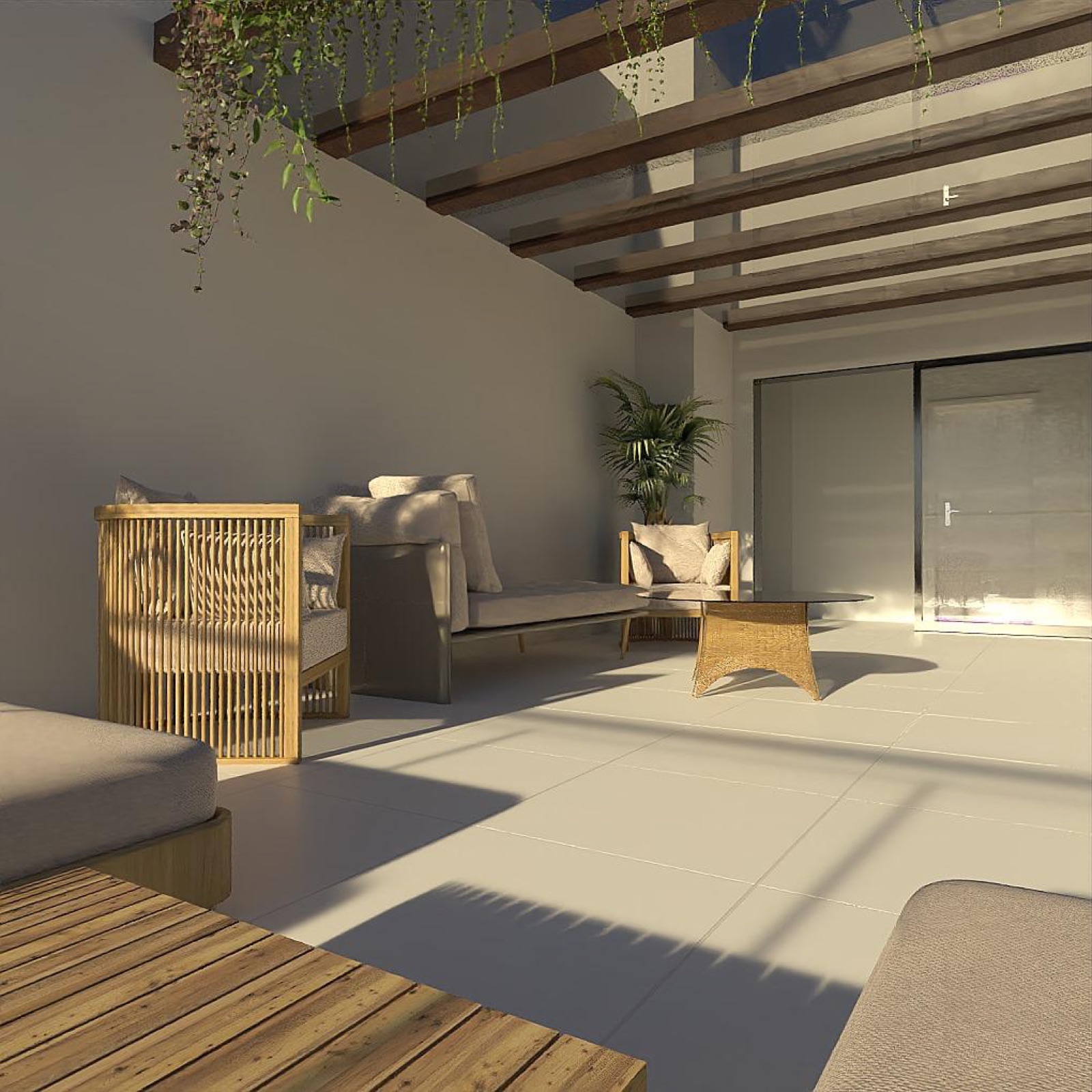 Lounge com pergolado na cobertura do La Isla