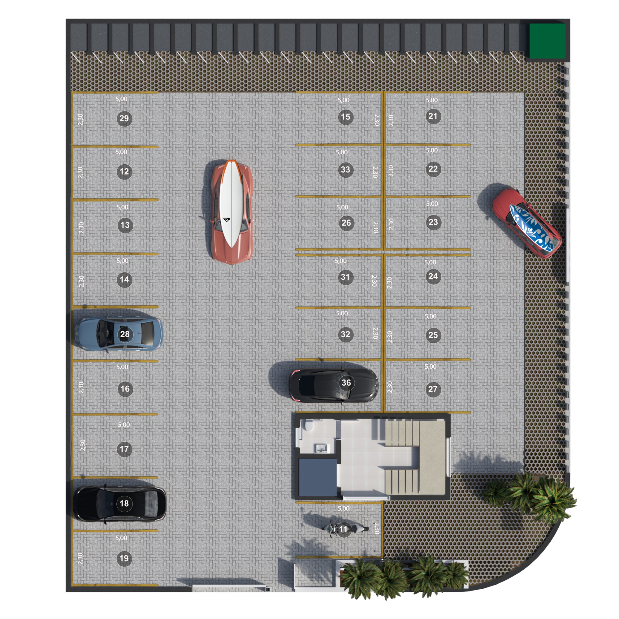 Planta humanizada do térreo com garagem