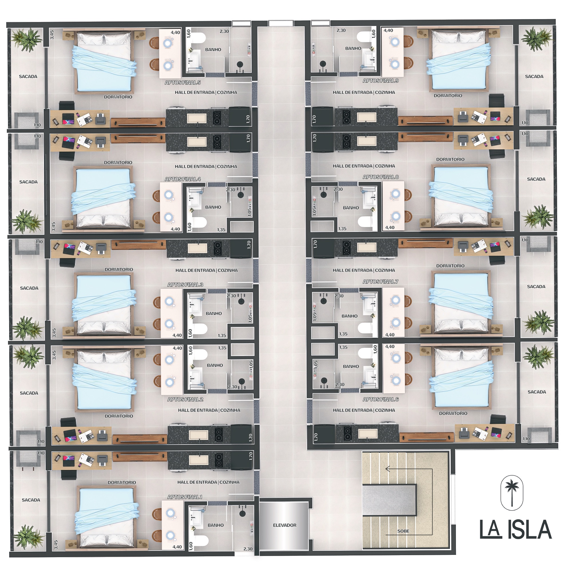 Planta humanizada dos pavimentos tipo
