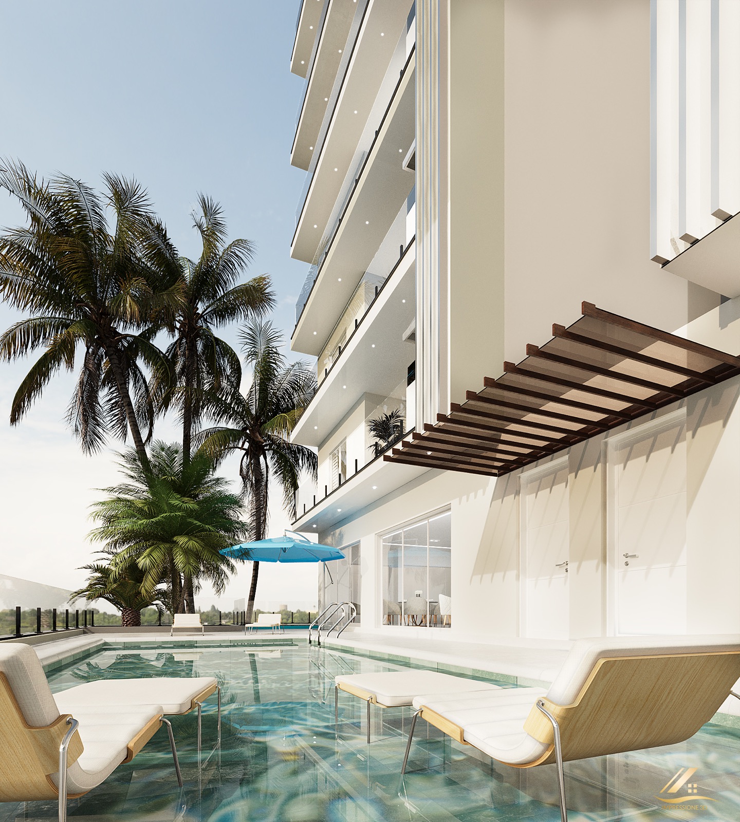 Lounge da piscina com espreguiçadeiras