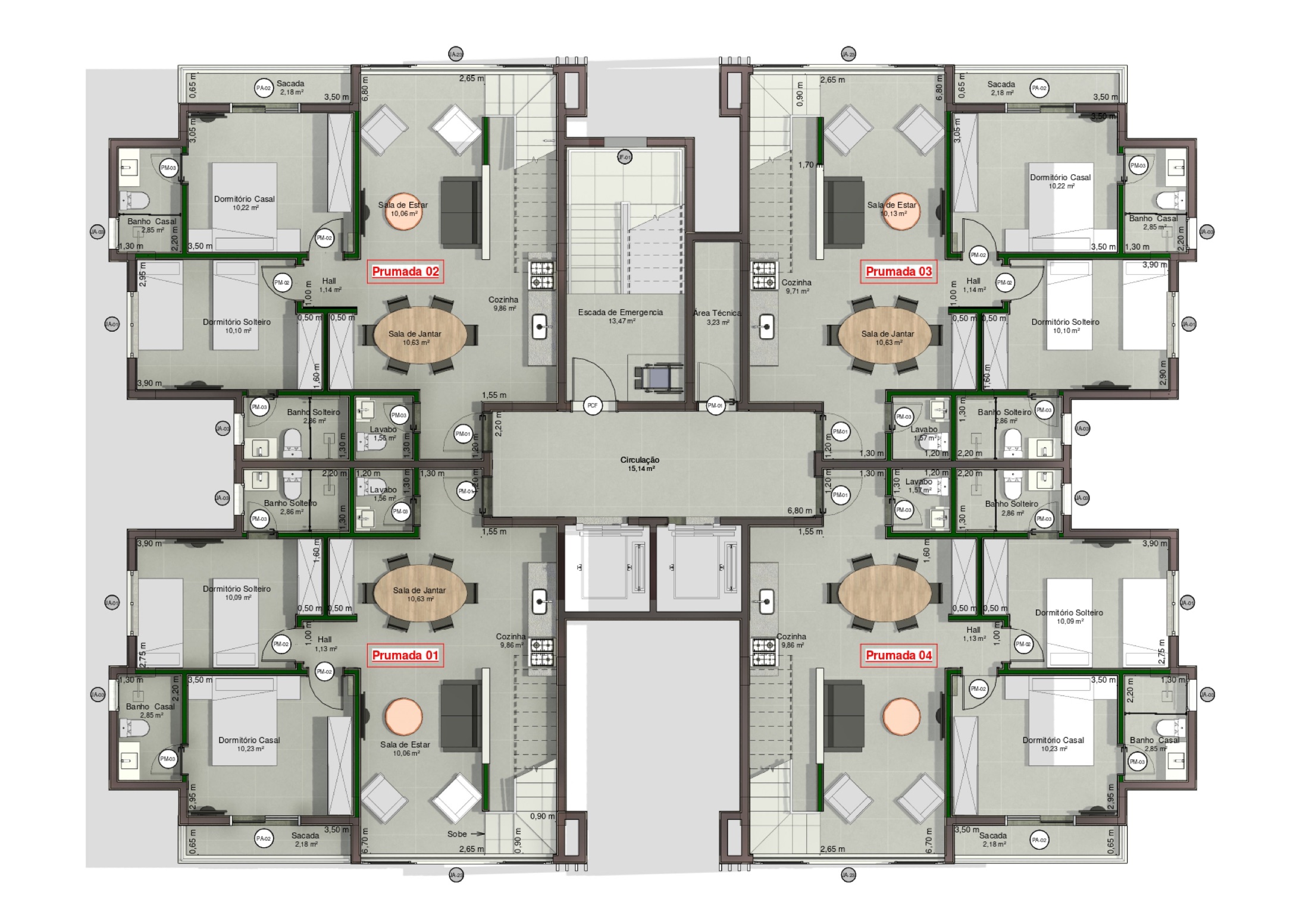 Planta do duplex, 1º piso, no 10º pavimento