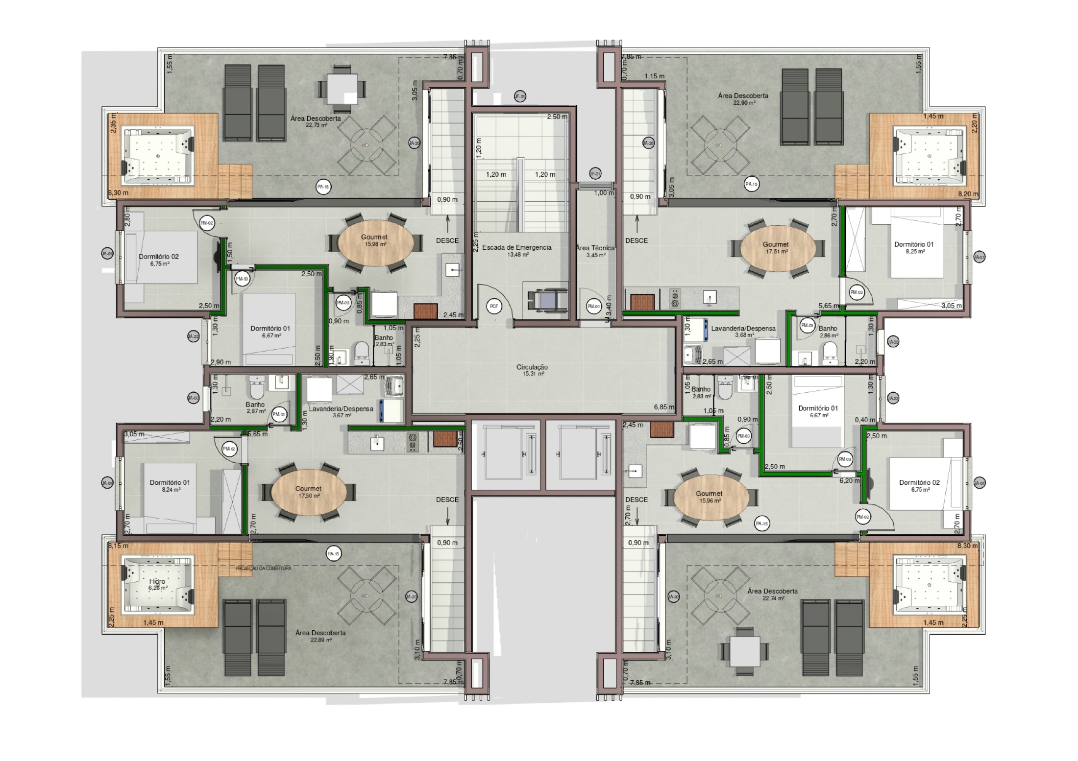 Planta do duplex, 2º piso, no 11º pavimento