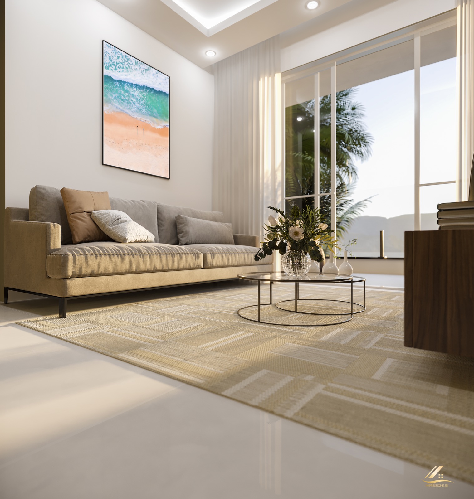Sala de estar com sofá e janela ampla